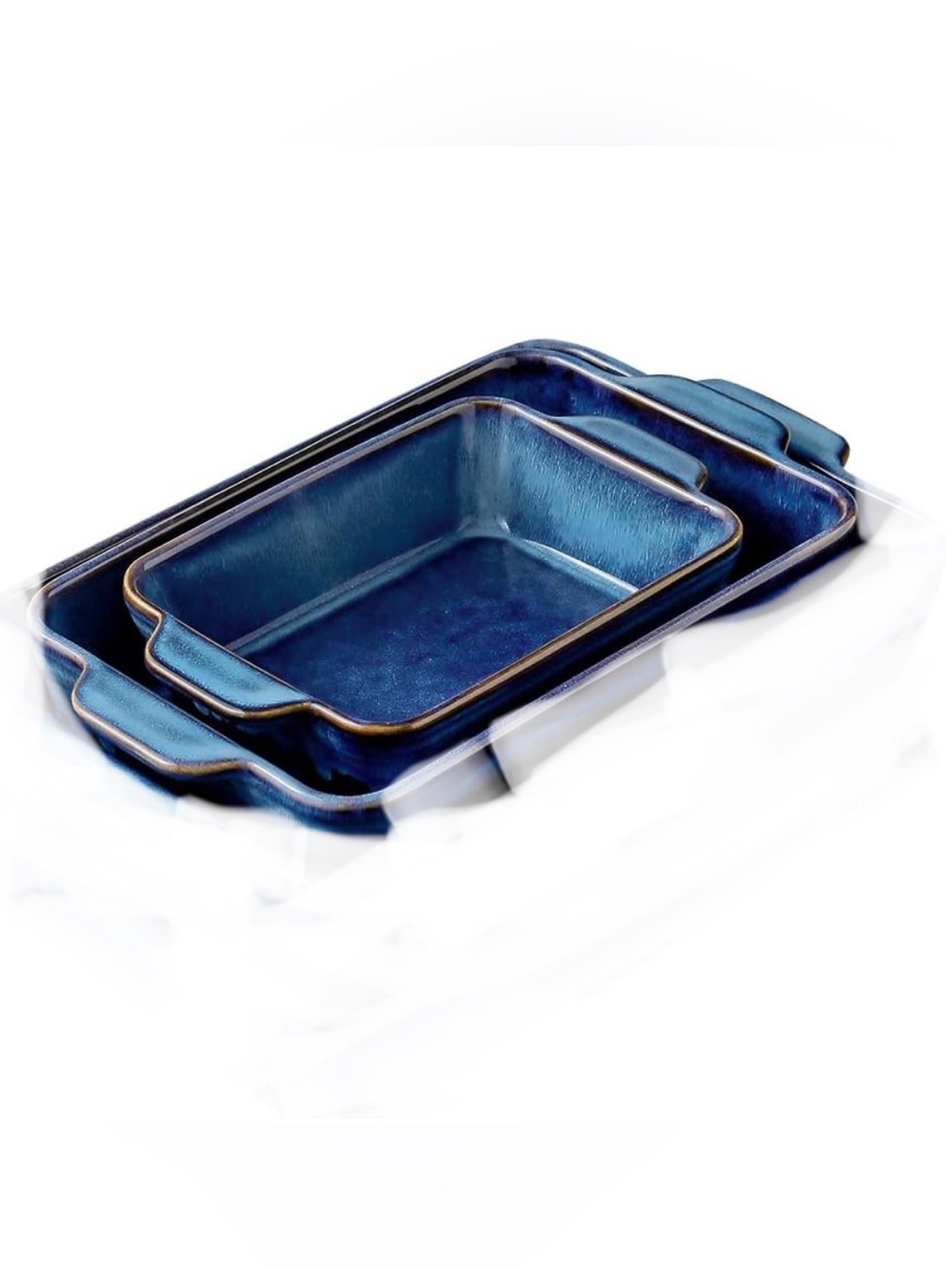 New Open Box Blue KOOV Bakeware Set Ceramic Baking Dish, 2Rectangular Casserole